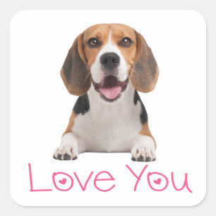 キュートなビーグル犬好き ピンクのハート Love You スクエアシール