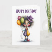 キュートなピエロのバルーン 誕生日 カード (正面)