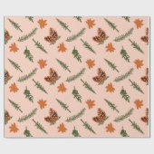 キュートなピネコンと葉のシームレスな包装紙 ラッピングペーパー (フラット)