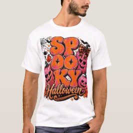 キュートなピンクとオレンジのスプーキー・ハロウィン・パンプキン Tシャツ