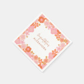 キュートなピンクとオレンジのフローラ縁ど卒業 スタンダードカクテルナプキン (角)