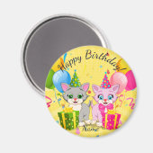 キュートなピンクとグレーの誕生日キットンマンガ マグネット (正面/裏面)