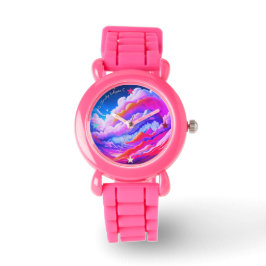 キュートなピンクとパープルの曇り空の皆既日食ミニeWatch 腕時計