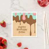 キュートなピンクとミントとチョコレートのアイスクリームコーン スタンダードカクテルナプキン (インサイチュ)