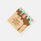 キュートなピンクとミントとチョコレートのアイスクリームコーン スタンダードカクテルナプキン (角)