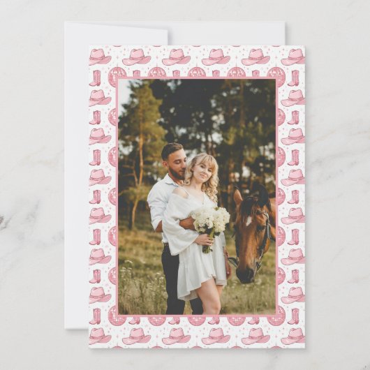 キュートなピンクのウェスタンウェディングデートを保存 セーブザデート (裏面)