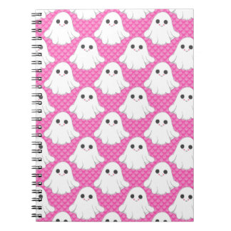 キュートなピンクのオバケ柄 かわいいハロウィンスパイラル ノートブック