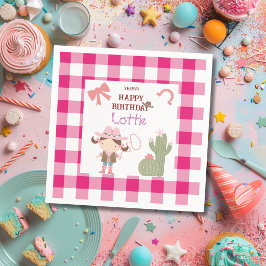 キュートなピンクのカウガールの子供の誕生日 スタンダードカクテルナプキン