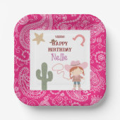 キュートなピンクのカウガールの子供の誕生日 ペーパープレート (正面)