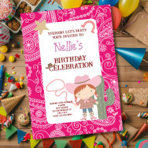 キュートなピンクのカウガールの子供の誕生日
