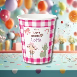 キュートなピンクのカウガールの子供の誕生日 紙コップ