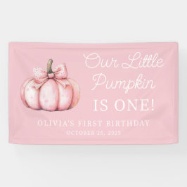 キュートなピンクのカボチャの女の子 赤ちゃんの1歳の誕生日 横断幕