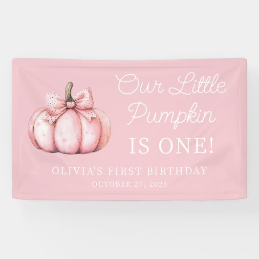 キュートなピンクのカボチャの女の子 赤ちゃんの1歳の誕生日 横断幕 (横)