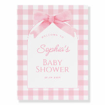 キュートなピンクのギンガムBow Girl Baby Shower