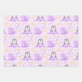 キュートなピンクのクリスマスシュガープラムペンギン ラッピングペーパーシート