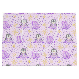 キュートなピンクのクリスマスシュガープラムペンギン ラージペーパーバッグ