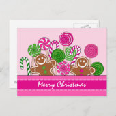 キュートなピンクのクリスマスジンジャーパン シーズンポストカード (正面/裏面)
