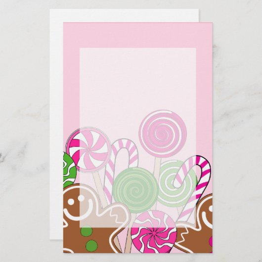 キュートなピンクのクリスマスジンジャーパン 便箋 (正面/裏面)