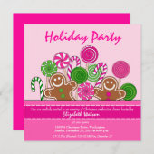 キュートなピンクのクリスマスジンジャーパン 招待状 (正面/裏面)