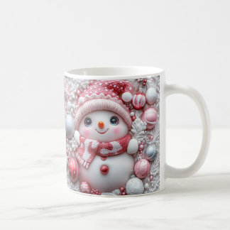 キュートなピンクのクリスマススノーマンマグ | あったかウィンターマグ コーヒーマグカップ