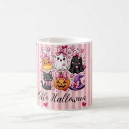 キュートなピンクのストライプのハロウィーンキャラクター ラテ コーヒーマグカップ