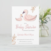 キュートなピンクのスワンと王冠の女の子の赤ちゃんシャワー 招待状 (スタンド正面)