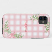 キュートなピンクのチェック柄フラワーの名前入りデザイン Case-Mate iPhoneケース (裏面(横))