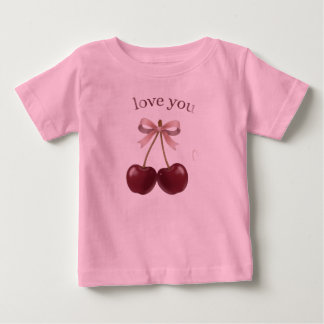 キュートなピンクのチェリー ラブ ユー Tシャツ - スイートボウ&チェリー