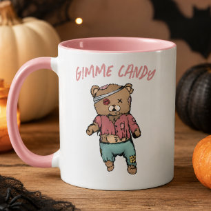 キュートなピンクのテディベアゾンビ ギミーキャンディ ハロウィン マグカップ