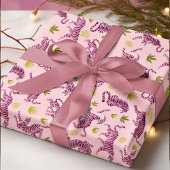 キュートなピンクのトラ離れプ熱帯抽象芸術動物 ラッピングペーパー