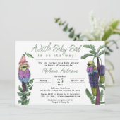 キュートなピンクのトロピカルバード サファリをテーマにしたベビーシャワー 招待状 (スタンド正面)