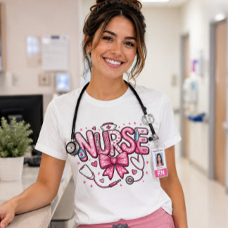 キュートなピンクのナースボウ – かわいい看護師+医療 Tシャツ