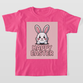 キュートなピンクのハッピーイースター ホワイトバニーTシャツ Tシャツ