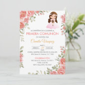 キュートなピンクのバラが最初の聖体拝領スペインの 招待状 (スタンド正面)