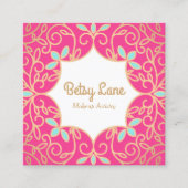 キュートなピンクのバラ金ゴールドの渦巻き旋回メイクアップアーティスト スクエア名刺 (正面)