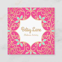 キュートなピンクのバラ金ゴールドの渦巻き旋回メイクアップアーティスト スクエア名刺