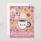 キュートなピンクのバレンタインデーあなたはお茶 ポストカード (正面/裏面)