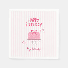 キュートなピンクのバースデーケーキ "Happy Birthday My Beauty" スタンダードカクテルナプキン