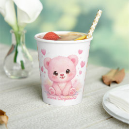 キュートなピンクのパステルベビーベアの誕生日パーティー 紙コップ