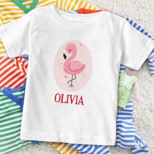 キュートなピンクのファンタジーなフラミンゴ ベビーTシャツ
