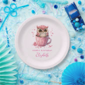 キュートなピンクのフクロウをカップバレンタイン誕生日 ペーパープレート (パーティー)