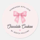 キュートなピンクのボウコケットの手作り焼き菓子 ラウンドシール (正面)