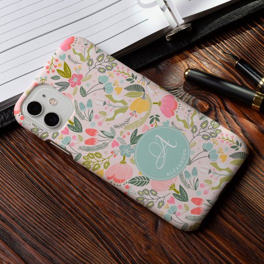 キュートなピンクのモノグラム名入りガーリー Case-Mate iPhoneケース
