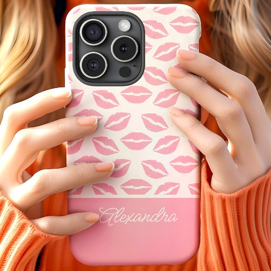 キュートなピンクのリップスティックキスのスクリプトネーム Case-Mate iPhoneケース