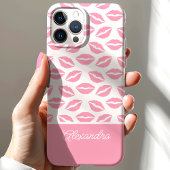 キュートなピンクのリップスティックキスのスクリプトネーム Case-Mate iPhoneケース