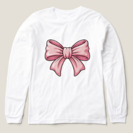 キュートなピンクのリボン・コケット風 長袖 トライブレンドTシャツ