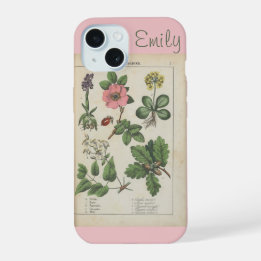 キュートなピンクのヴィンテージの野の花の名入れ iPhone 15ケース