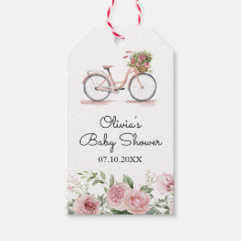 キュートなピンクのヴィンテージ自転車の女の子のベビーシャワー ギフトタグ