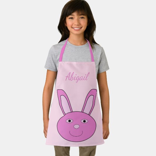 キュートなピンクの女の子らしいウサギの顔 春 イースター オリジナル エプロン (インサイチュ)