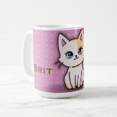 キュートなピンクの子猫の名前入り コーヒーマグカップ (正面左)